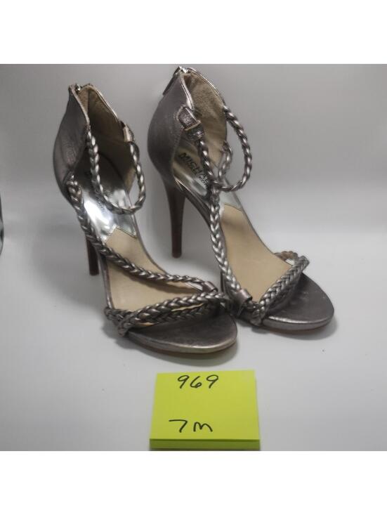 Michael Kors Shoes - Michael Kors Women’s Leather Strappy Open Toe Zip Stiletto Heel Silver 7M